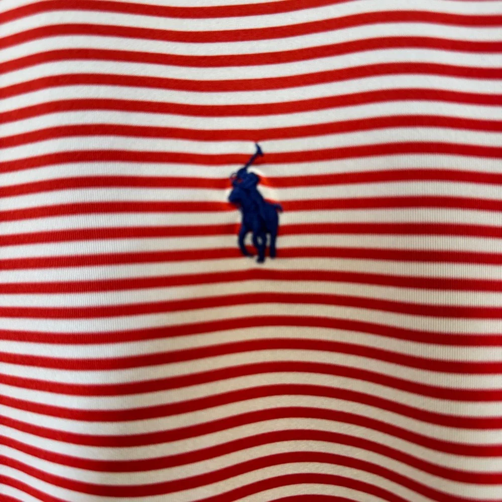 Polo Ralph Lauren Men Polo Shirt XL Red White Striped Performance Golf Americana